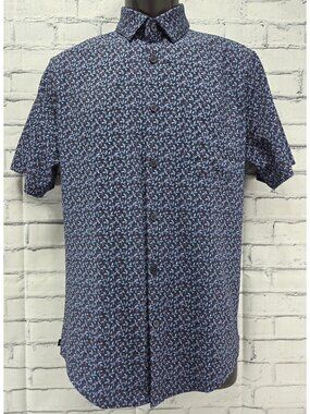 Mizzen+Main Leeward Trim Fit Blue Red Leaf Shirt Small